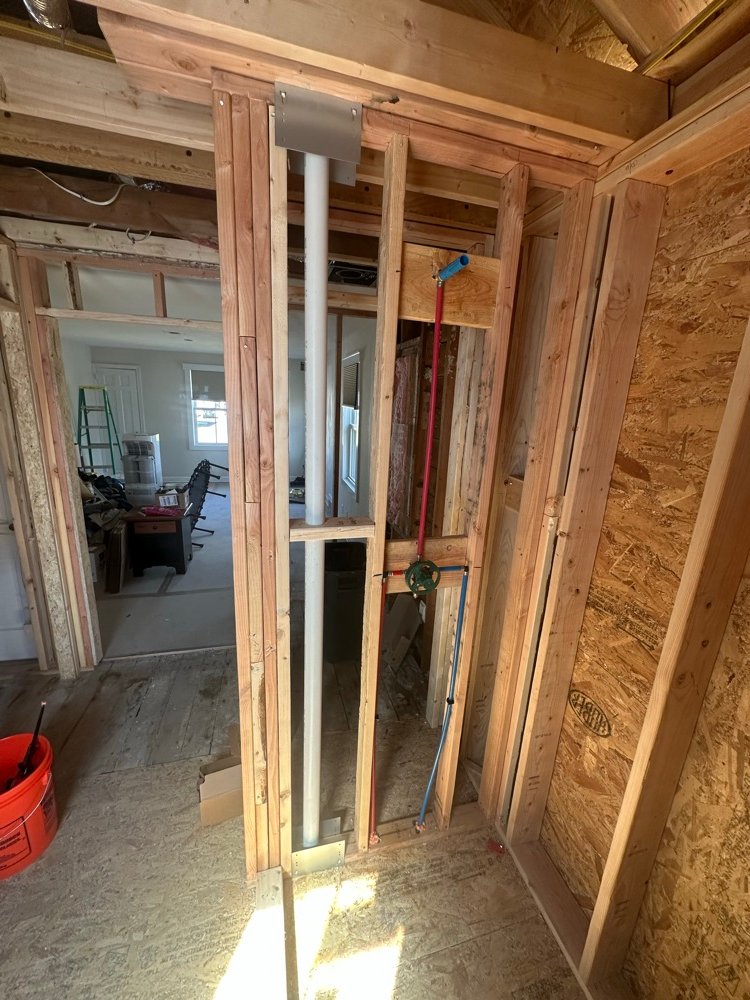 Stud wall framing with plumbing rough-in